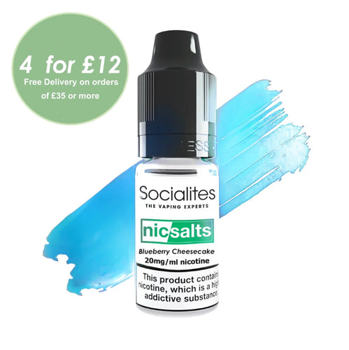 Nic Salts vape juice bottle with promotional text on a white background

Blueberry Cheesecake, Blueberry, Cheescake, Cake, 